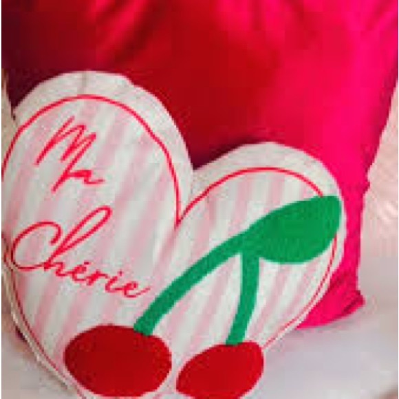 2 piece set Heart ❤️ PINK RED Cherries Accent Pillows -- NWTS Ma Cherie - Picture 3 of 9